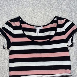 Stripped cropped top black, pink and white